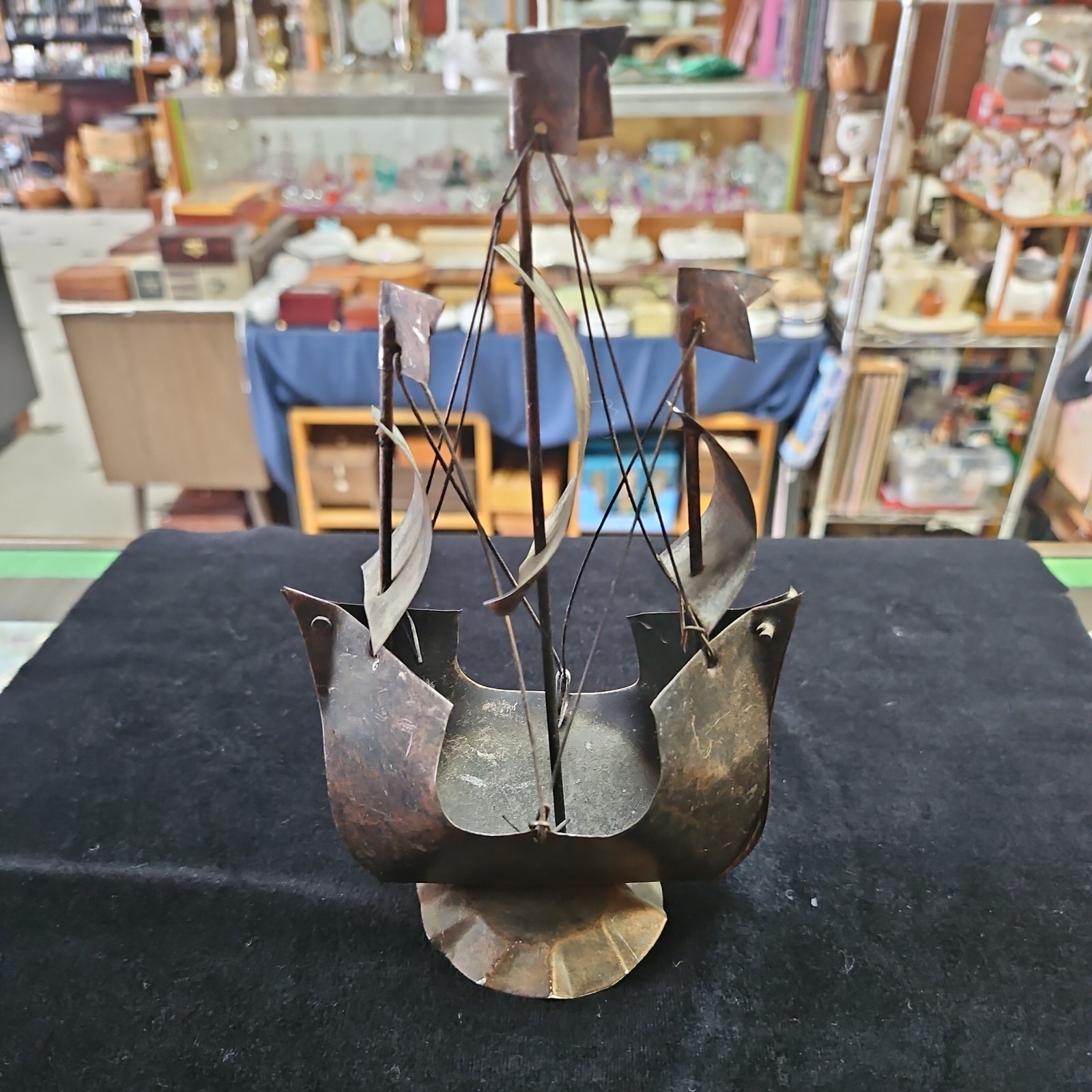 Vintage Brutalist Metal Sailing Ship Sculpture 7.5 Inches Tall