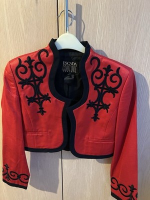 Escada Couture Red Bolero Jacket 38 Silk Appliqué Vintage Evening Party Wear
