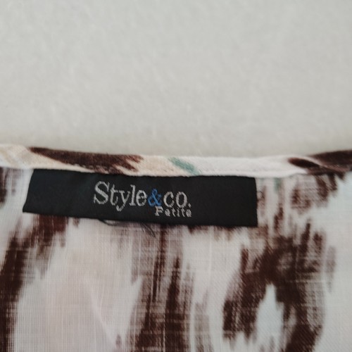 Style&Co Top Womens 10P White Blue Brown 100% Linen Tunic Blouse Keyhole Ties - Picture 7 of 9