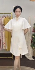 Traditional Chinese Qipao Cheongsam Cream Size M NWT Ready To Ship