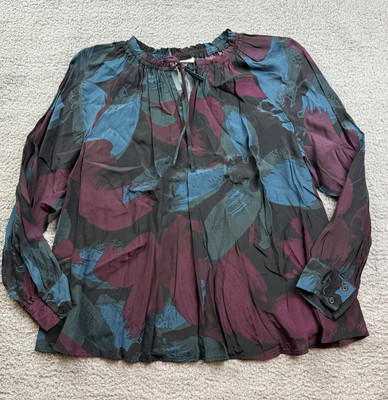 Ava & Viv Women's Plus Size 1X Raglan Long Sleeve Split Neck Blouse Multi Floral
