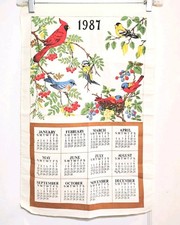 Vintage 1987 Linen Kitchen Tea Towel Wall Hanging Cardinal Songbirds No Hanger