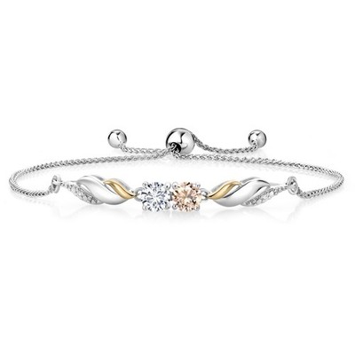 0.92 Ct Peach Morganite E-F Lab Grown Diamond 925 Silver and 10K Yellow Gold