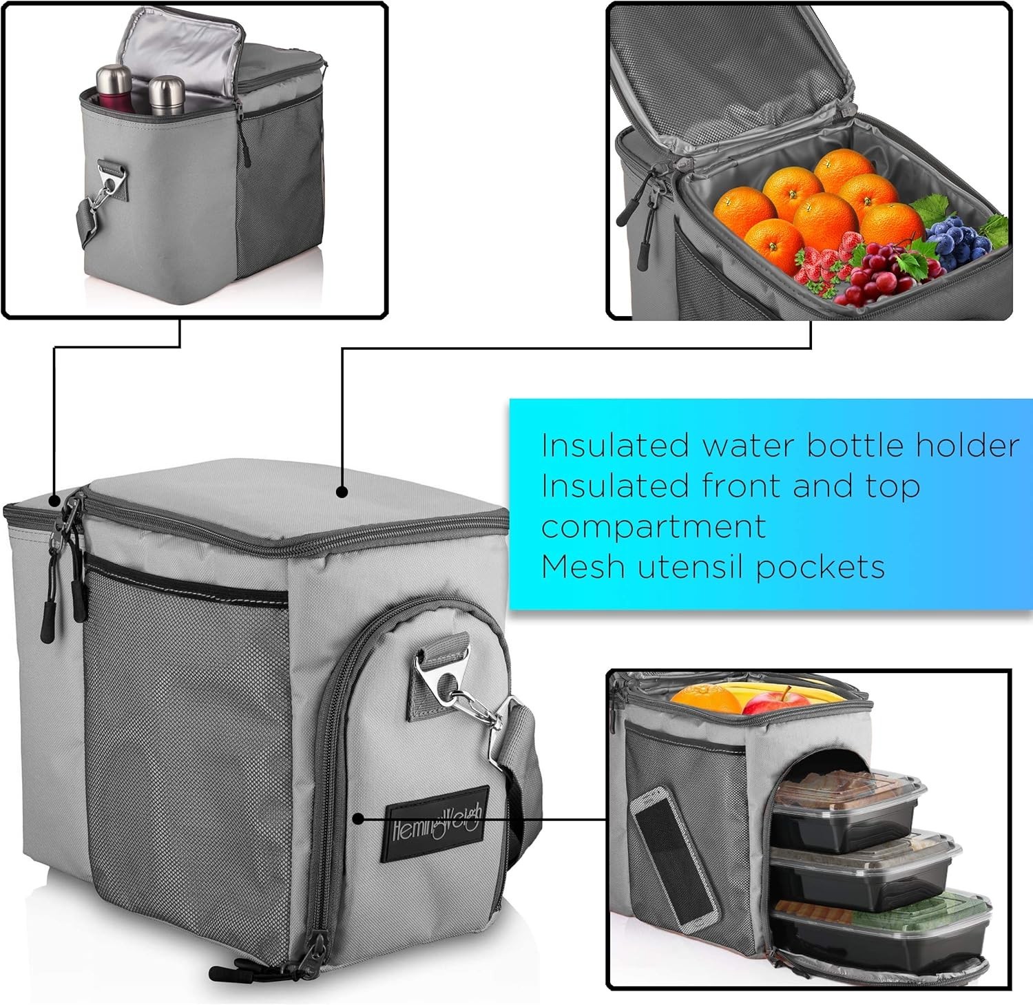Green  Lunch Bag Insulated with 3 BPA-Free Containers Keeps food Fresher