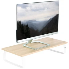 VIVO 24" Desktop Stand Organizer, TV Monitor Riser, Light Wood Top, White Legs