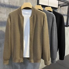 Men Knitted Shirt Top Solid Sweater Cardigan Coat Knitwear Double Zip Casual