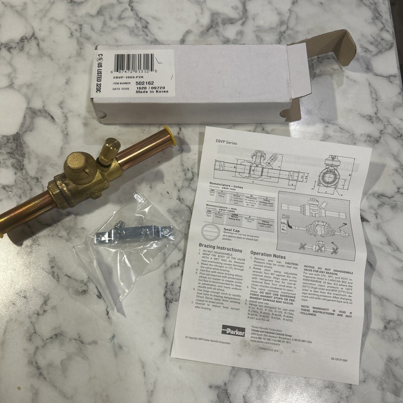 Parker EBVP-1053-PZK   Ball Valve Refrigerant, 5/8” x 5/8” ODM Solder, 700 Psi