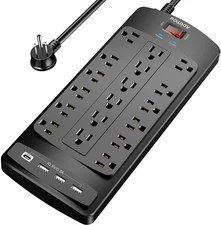 18 Outlets Surge Protector Power Strip - 6 Feet Flat Plug Heavy Duty Extension C