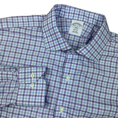 Brooks Brothers 1818 Regent Shirt Purple Plaid Non-Iron Cotton Mens 17.5 6/7