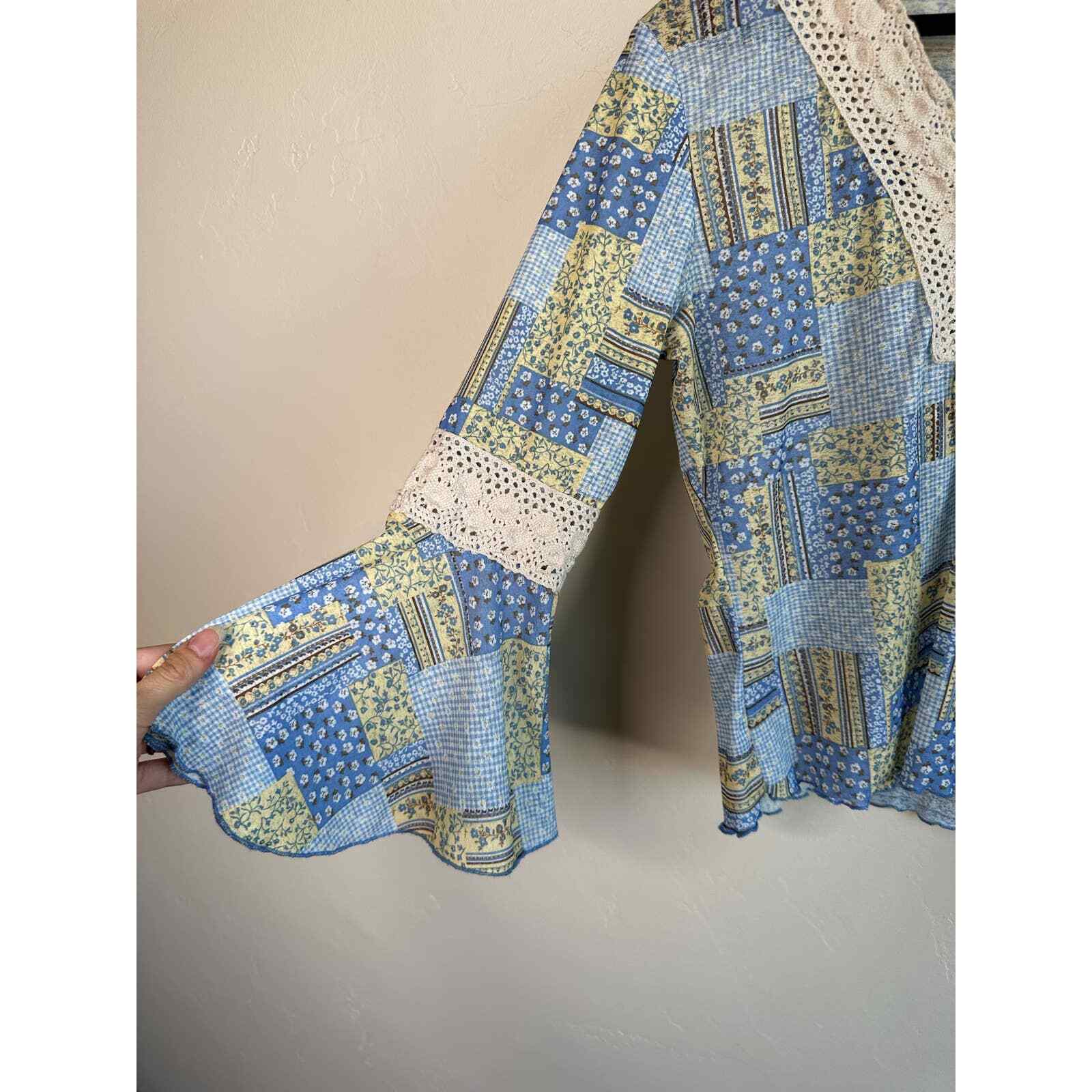 No Boundaries Patchwork Crochet Blouse Shirt Top - image 5