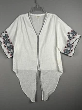 MAX STUDIO Women's Blouse L Large White Tie Front Floral Embroidered #2586