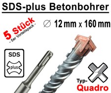 5 Stück SDS-plus Betonbohrer 12 x 160 mm Quadro Bohrer Hammerbohrer Steinbohrer