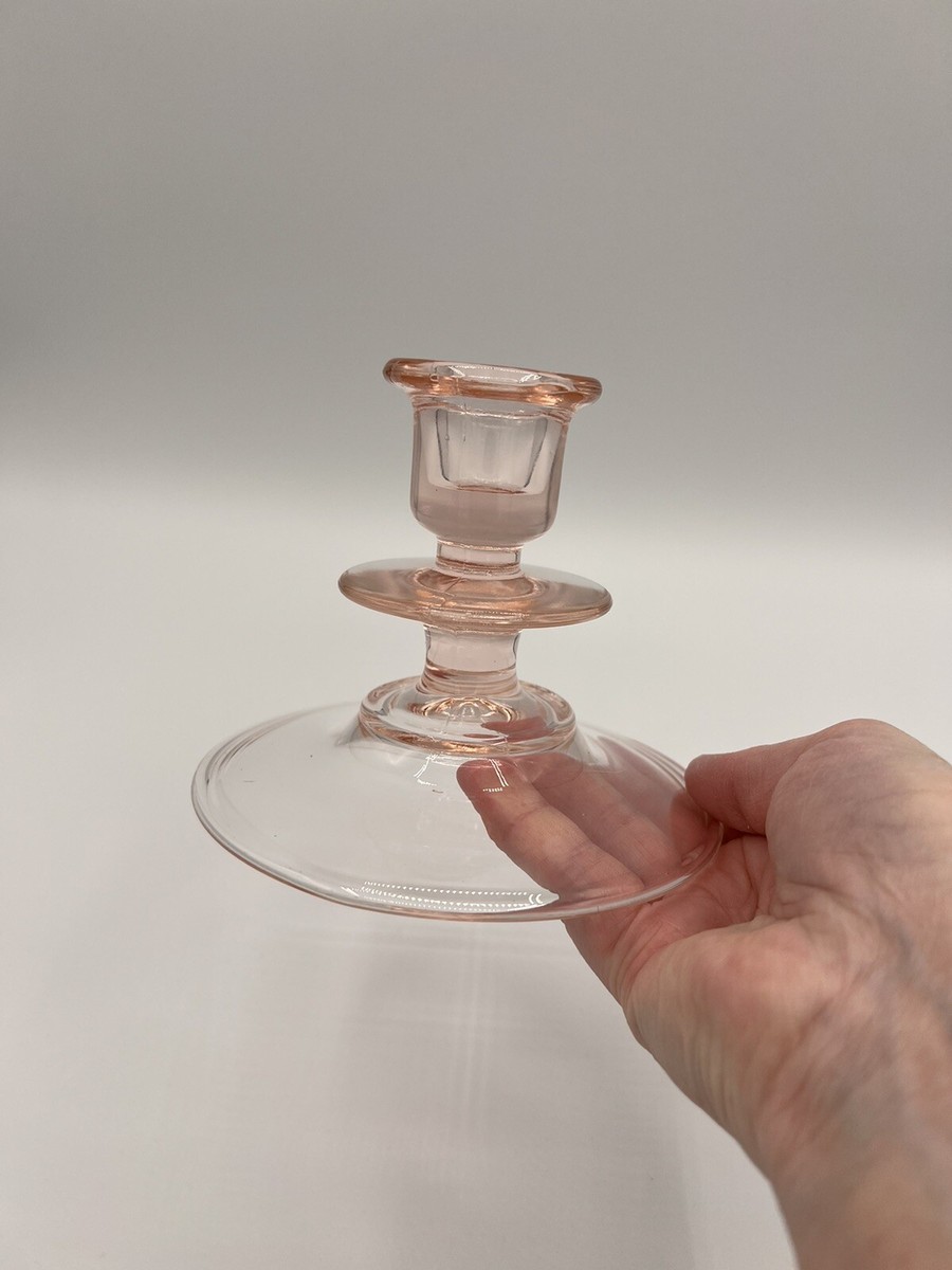 Vintage Pink Depression Glass Candlestick, Magnesium Glow