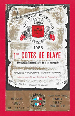 93 59 Etikett BORDEAUX 1. CÔTES DE BLAYE 1985 Union Producteurs Générac GOLD