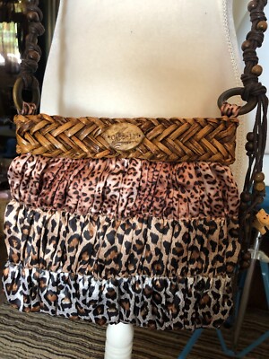 Cappelli straworld crossbody leopard print wood beads animals bag/purse 