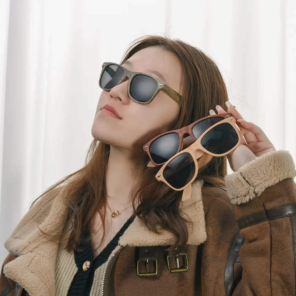 Retro Wood Grain Sunglasses for Men and Women | UV Protection | Fashion Travel E