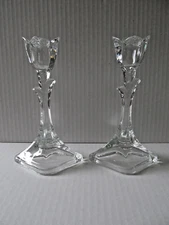 Pair of Tuscany Tulip Candlesticks Lead Crystal Candle Holders Clear Vintage