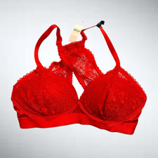 36D Aerie Real Power Wireless Push up Paisley Lace Bra in Holiday Red