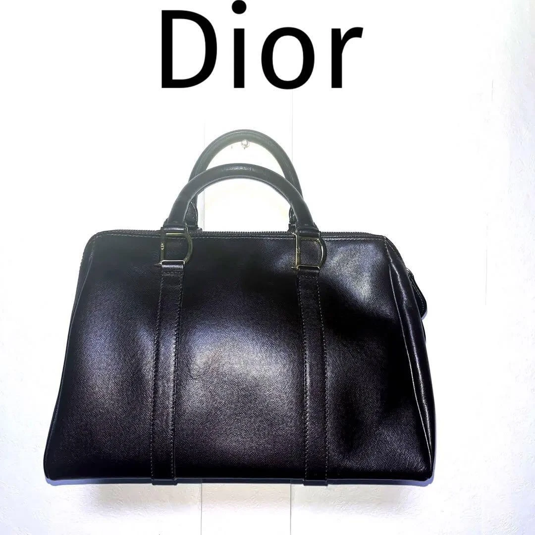 Mini sac Boston Christian Dior en cuir marron foncé en bon état