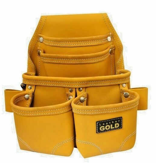Leather Gold Oil-Tanned Leather Tool Pouch - Yellow With Extra Big Pockets