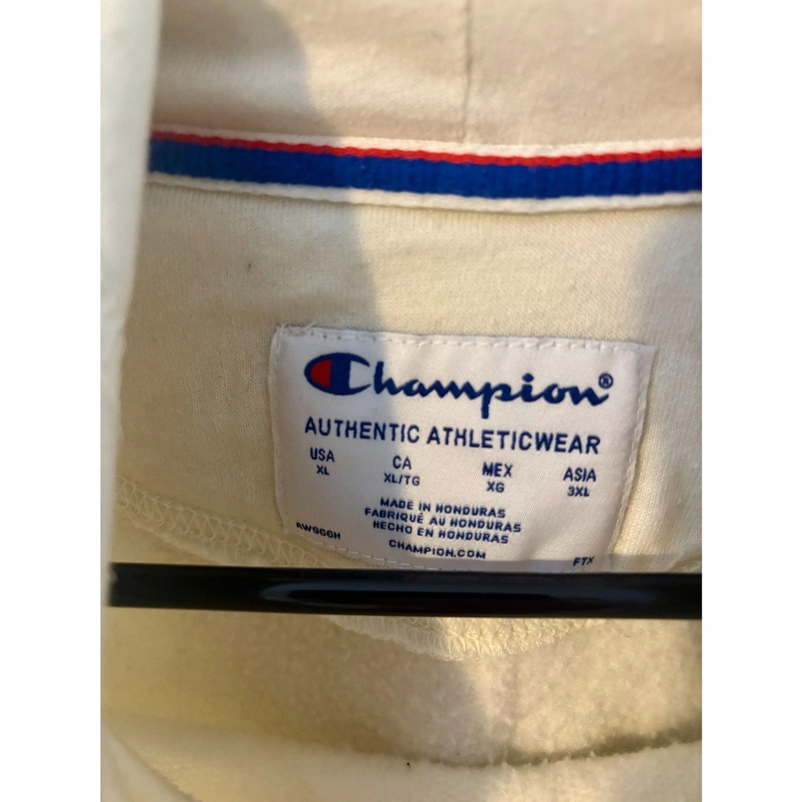 OFF WHITE Felpa con cappuccio Champion donna stampa ghepardo logo taglia XL panna pullover felpa