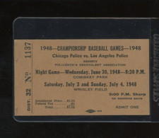 1948 Championship Baseball Games Ticket Chicago Police VS LA Police -@ Wrigley