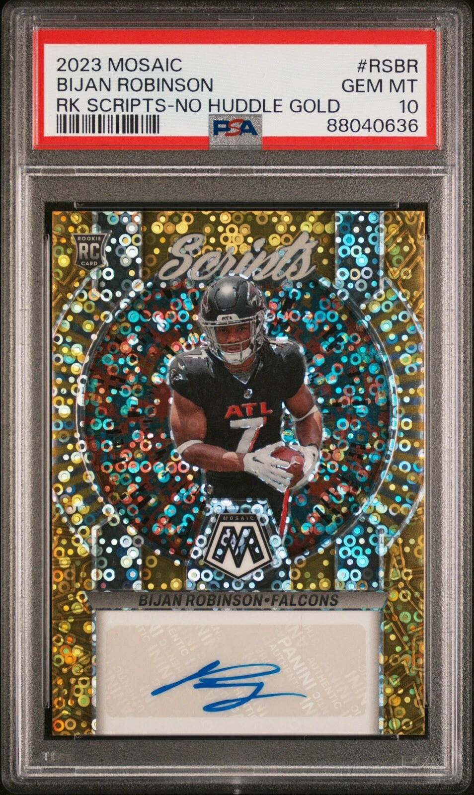 Bijan Robinson Panini Mosaic Rookie Scripts #RSBR No Huddle Gold