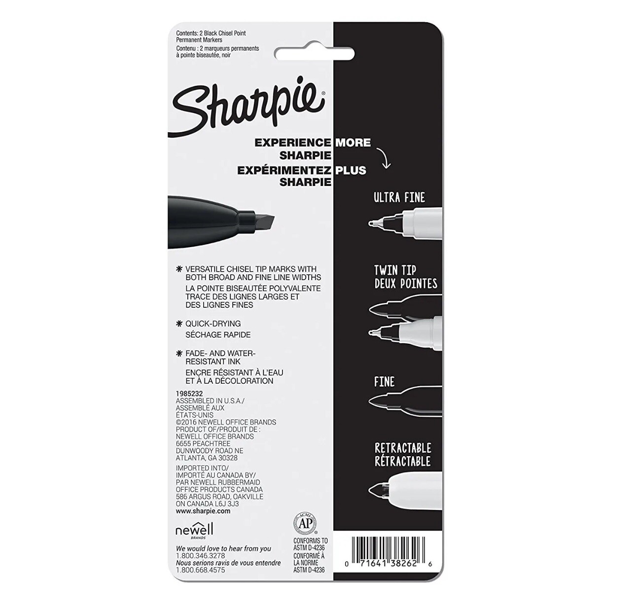 NEW Sharpie 2 Black Chisel Tip Permanent Markers