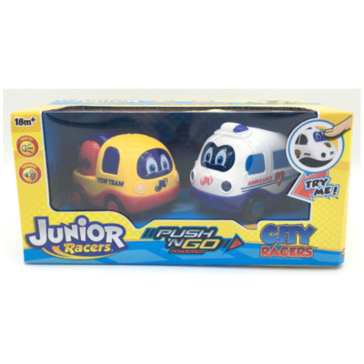 City Racers Lights & Sounds Push N Go Ambulance and Tow Truck