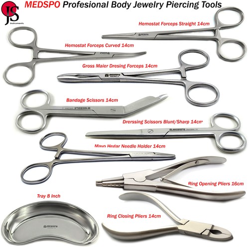 Basic Essential Body Piercing Instruments Tray Clamp Ring Closing Opening Pliers - Picture 1 of 11