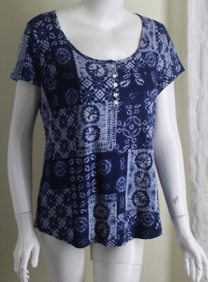 Chaps Sz XL Asian Japanese Patchwork Shibori Cotton Knit