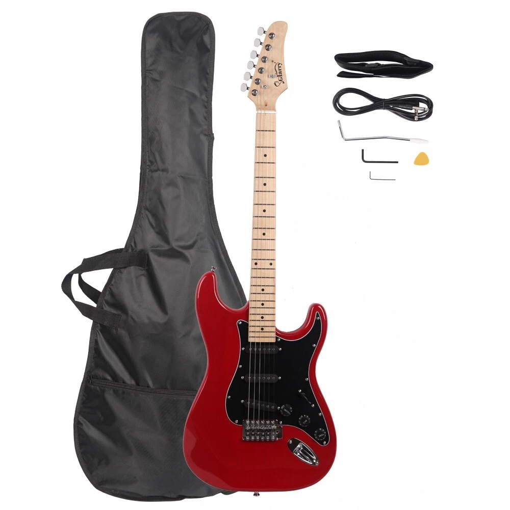 Glarry GST Red Maple Electric Guitar Kit with Case Strap Bag