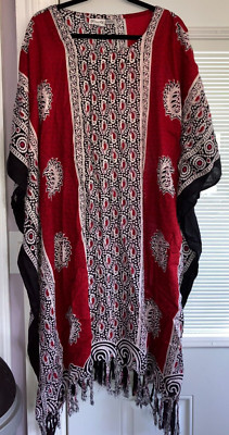 NWOT MUMU RED 4X SANTE 100% RAYON KAFTAN CAFTAN SOLD AS IS FABRIC GLUED 45'' LONG