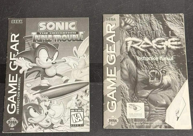 Sonic the Hetchhog Triple Trouble, Primal rage manuals only, sega game gear