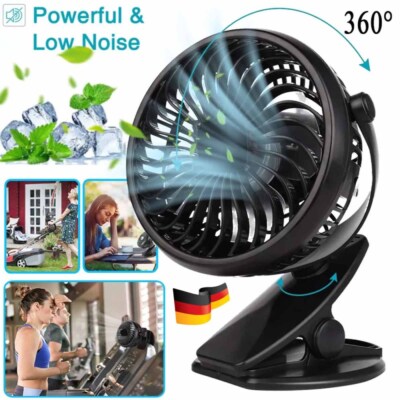 Mini Tisch Lüfter Leise Ventilator Clip Tischventilator mit Akku Leise USB Fan