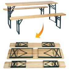 Outdoor Wooden Folding Beer Party Table and Bench Set Trestle Garden Steel Legs