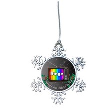 TV Binge Watching 2024 Snowflake Merry Christmas Silver Metal Ornament