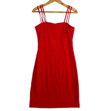 Joseph Ribkoff Red Dress Size 4 Shutter Pleat Sleeveless  Raw Edge Cocktail