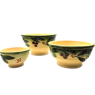 Nesting Bowls Handpainted Black Olives Italy Green Red Vintage Ceramiche Alpa