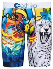 Ethika the Staple CONCRETE JUNGLE Snow Leopard Yellow Fangs Long Boxer Mn's NWT