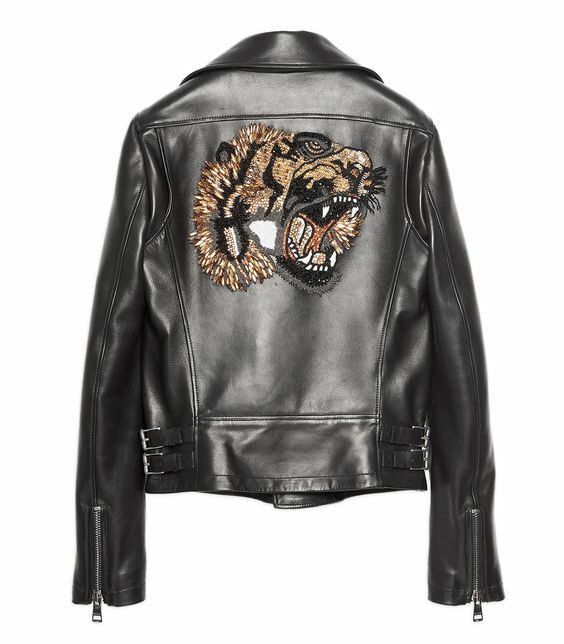 GUCCI Black Embroidered Crystal Tiger Bomber leather Bike GUCCI Black Embroidered Crystal Tiger Bomber leather Bike