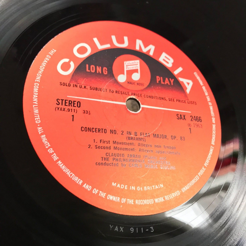 SAX 2466 Brahms Piano Concerto No. 2 Claudio Arrau Giulini Columbia 2nd S/C - Picture 3 of 6