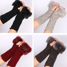 Women Winter Warmer Fingerless Gloves Knitted Faux Fur Wrist Mitten Wrist Gloves