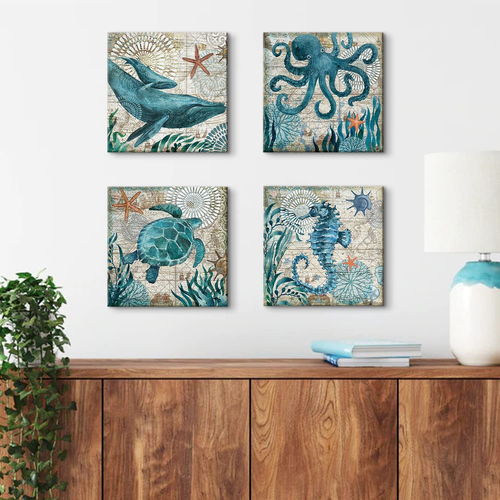 Bathroom Wall Art Beach Decor Ocean Sea Turtle Octopus Canvas Pictures Coastal - Picture 2 of 12