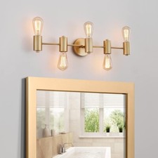 Image of WUZUPS 5-Light Bathroom Light Fixture Morden Vanity Wall Scones Bedroom Gold