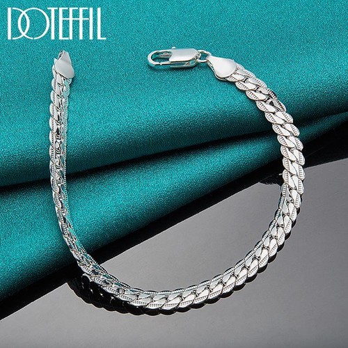 925silver Bracelet 6mm 18/19/20cm Flat Chain Lobster Clasp for Women&men Jewelry - Picture 15 of 24