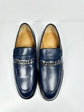 GUCCI LEATHER NAVY LOAFER WITH INTERLOCKING G SLIP ON SHOES MENS 9 US 9.5