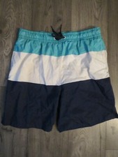 Mens Wave Zone Turquoise White Navy Blue Swim Suit Trunk, sz M, Preowned