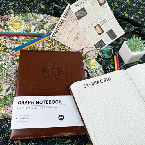 Graph Paper Notebook 8.5x11 Hardcover Leather Journal For BROWN A4-GRAPH - Picture 4 of 7