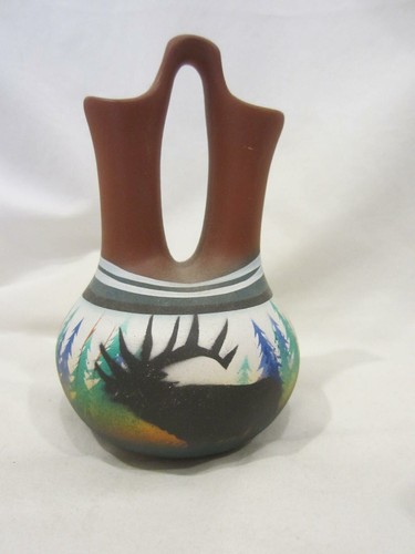 MESA VERDE Pueblo UTE NAVAJO moose traditional wedding pottery vase SIGNED - Picture 2 of 5